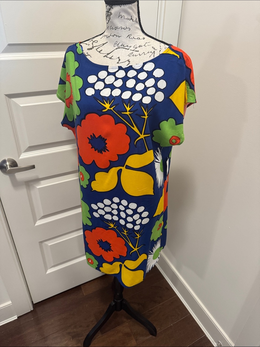 Marimekko Bold Floral Mini Dress in Blue, Red & Yellow